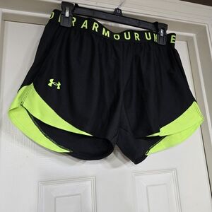 Under Armour Women's Black and Neon Green Athletic Shorts